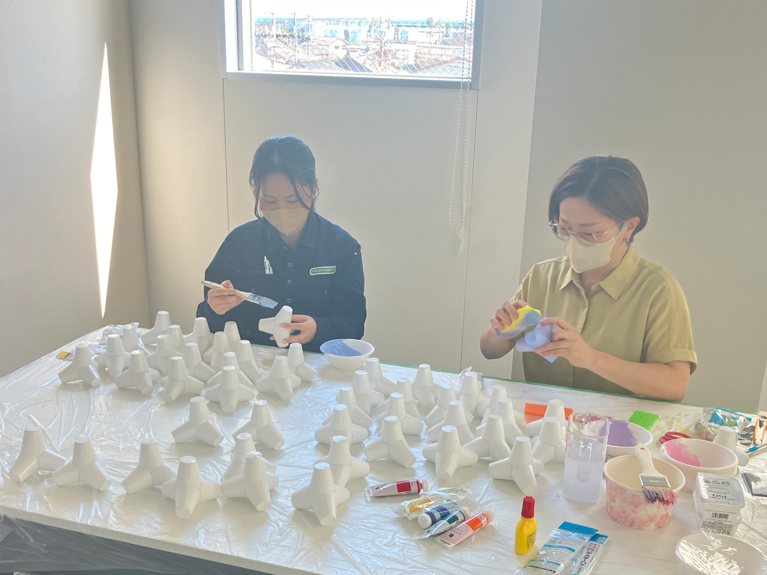 消波ブロック模型は、社員が手作りをした